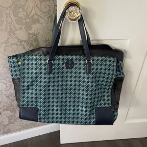Blue and Green Geometric Tote Bag Tory Burch Ella Dog Purse Carrier